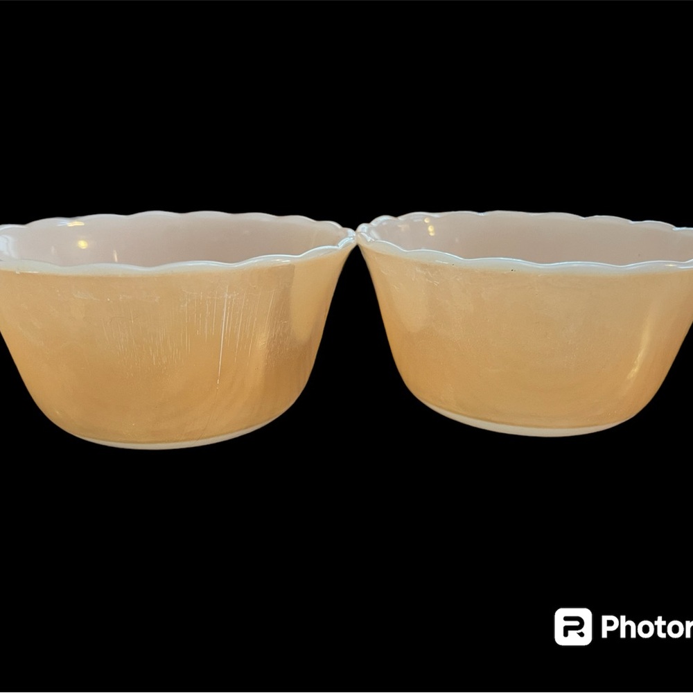 Vintage Fire King Copper Tint Custard Cups Pair Ruffled